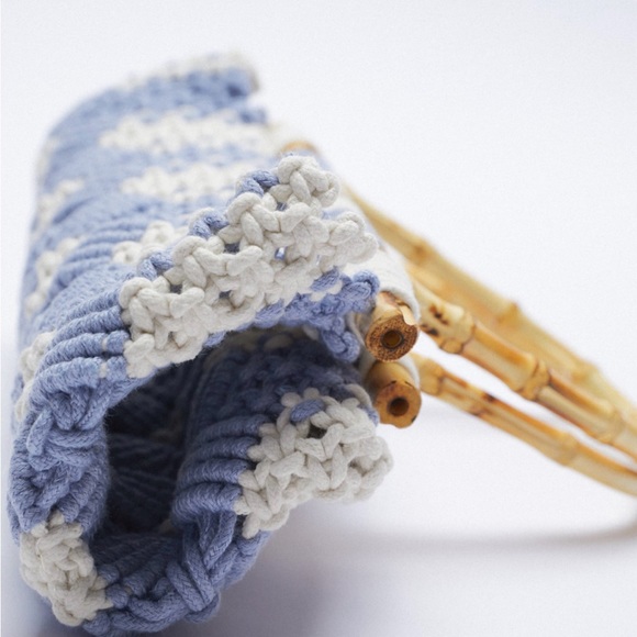 NWT Zara handcrafted knit bag bamboo hand top - Picture 4 of 5